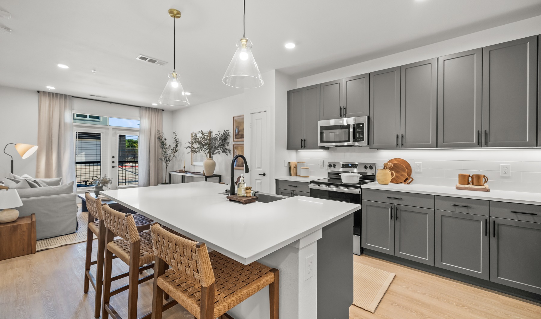 kitchen with bright lighting and ample counter space