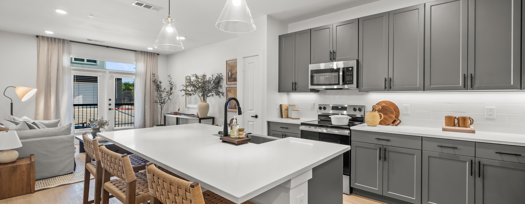 kitchen with bright lighting and ample counter space